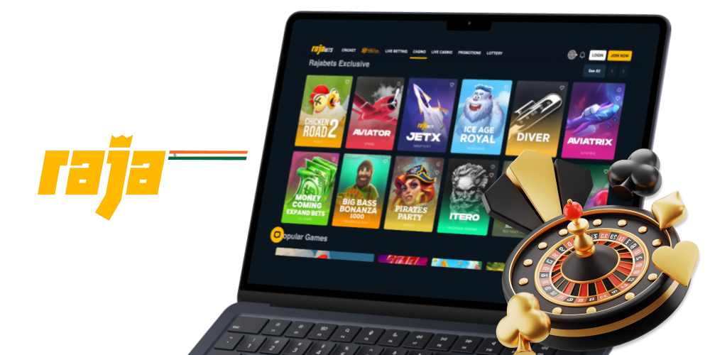 Casino games: Slots, Live Dealer Tables, Crash games - on the Rajabets website for players in India