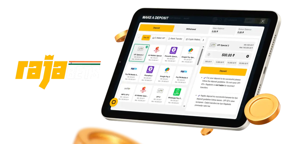 Available Payment Methods on the Rajabets Website in India