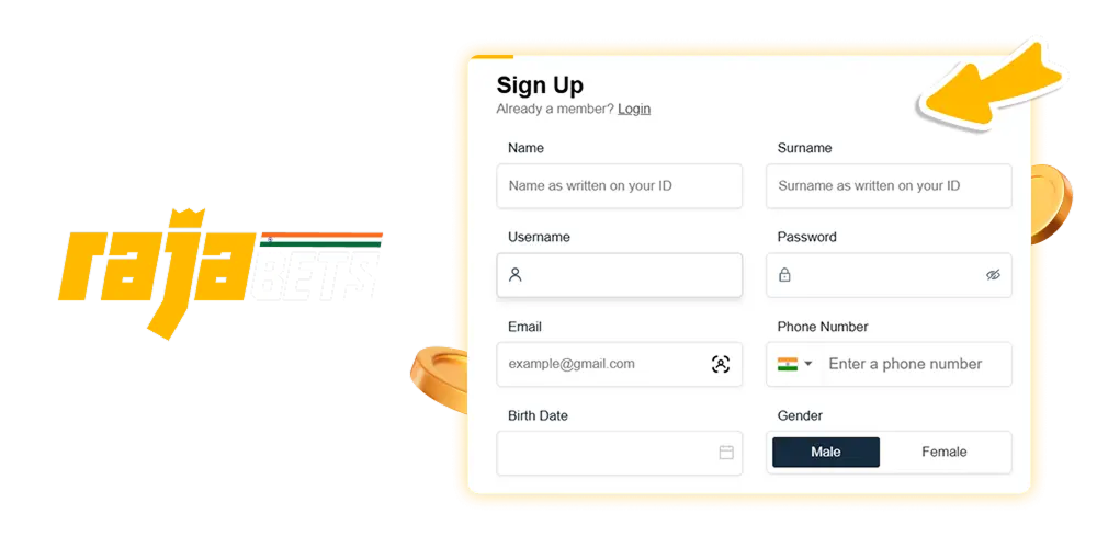 Player registration on the Rajabets platform in India